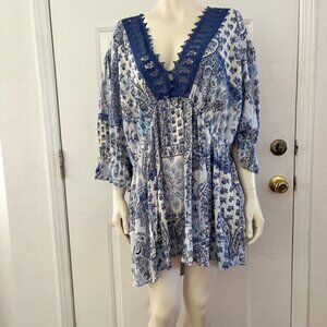 Romantic Gypsy Plus-Size Embroidered BoHo Bohemian Hippie Peasant Tunic Sz 4x
